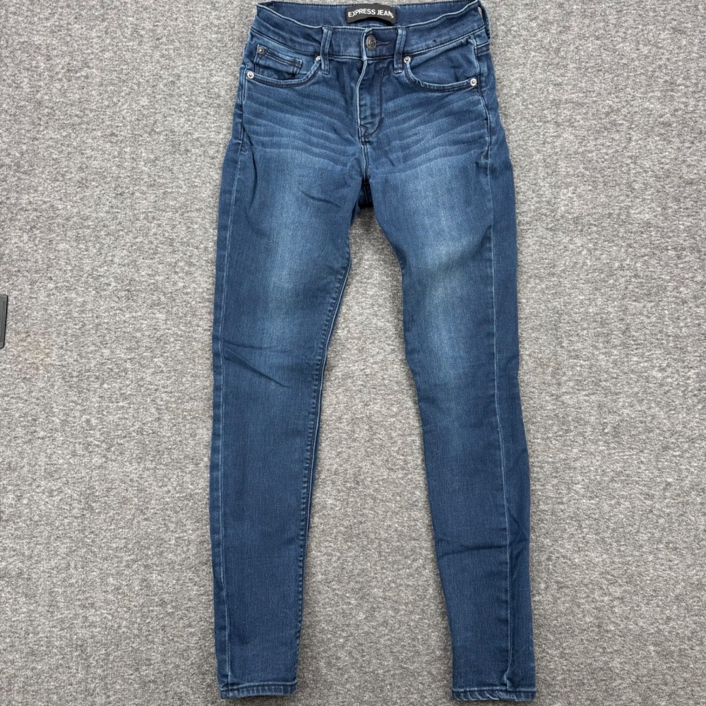Express Jeans Womens 0 Legging Mid‎ Rise Skinny Dark Wash Stretch Denim Blue
